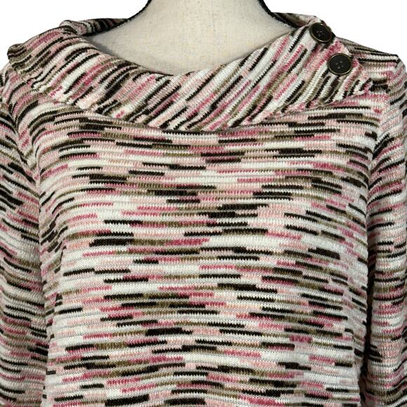 Allison Daley Petite Large Sweater 3/4 Sleeve Stretch Split Cowl Neck Buttons - Picture 2 of 9